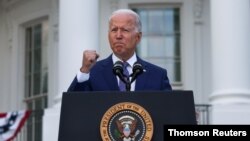  El presidente de Estados Unidos, Joe Biden, pronuncia un discurso en la Casa Blanca durante la celebración del Día de la Independencia en Washington el 4 de julio de 2021.