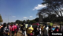 Some of members of the LGBTI community covered their faces not only with protective masks to hide their identity during the parade Saturday. (Courtesy of Nyasa Rainbow Alliance)