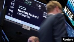 La imagen capta un momento en que se negociaba Hewlett Packard Enterprise Co. en la bolsa de Nueva York en mayo de 2016.