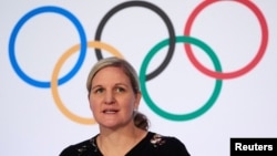 FILE - International Olympic Committee member Kirsty Coventry of Zimbabwe, shown in 2020, is a candidate to be IOC president and would be the first woman to hold the position. 