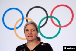 FILE - International Olympic Committee member Kirsty Coventry of Zimbabwe, shown in 2020, is a candidate to be IOC president and would be the first woman to hold the position. She was a two-time Olympic swimming champion.