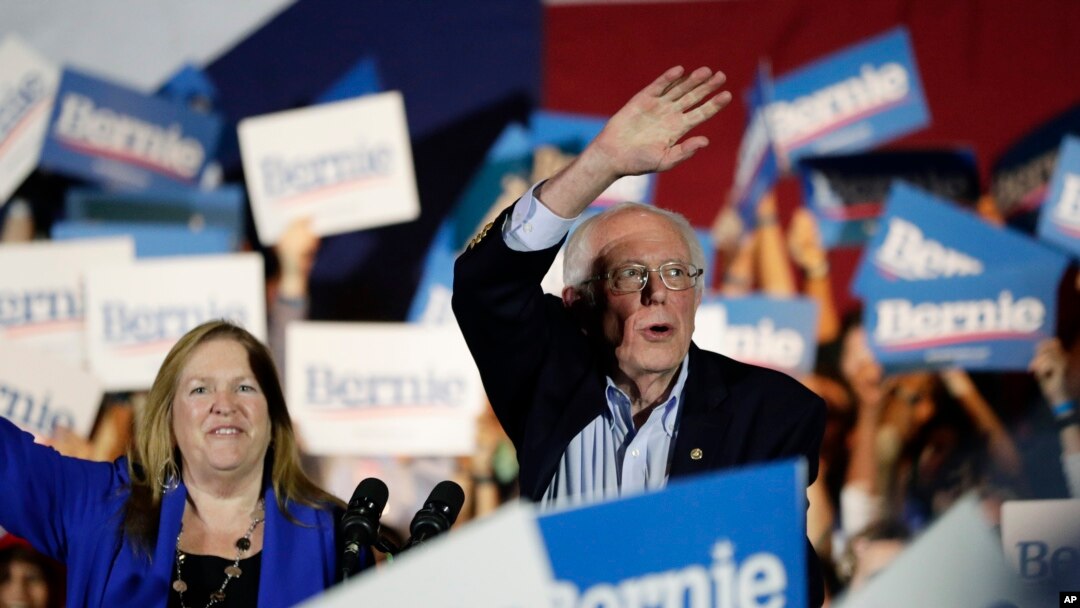 Democratic presidential candidate Sen. Bernie Sanders, I-Vt., right, with his wife Jane, speaks during a campaign event in San Antonio, Saturday, Feb. 22, 2020. (AP Photo/Eric Gay)