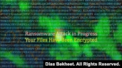 An illustration of a ransomware attack is seen on a computer screen. (Graphic by Diaa Bekheet)