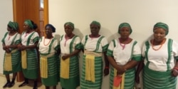 Dancers from Nigeria's Gombe state wait to entertain guests during the reopening of the U.N. house. (Timothy Obiezu/VOA)