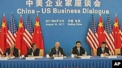 习近平（左2）和拜登（左3）在中美企业家座谈会上(2011年8月资料照)