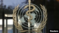 FILE - A logo is pictured on the World Health Organization (WHO) headquarters in Geneva, Switzerland, Nov. 22, 2017. 