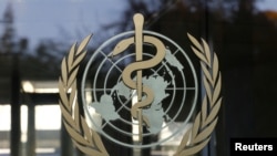 资料照片：世界卫生组织日内瓦总部的标识。 