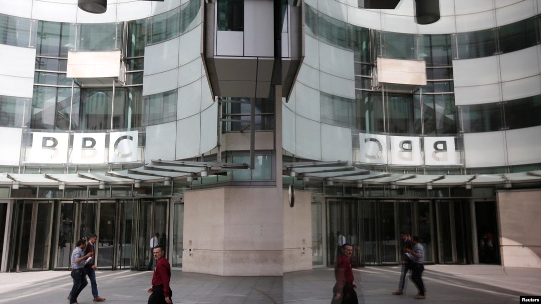 位於英國倫敦的英國廣播公司（BBC）總部入口。（資料照，2015年7月16日）
