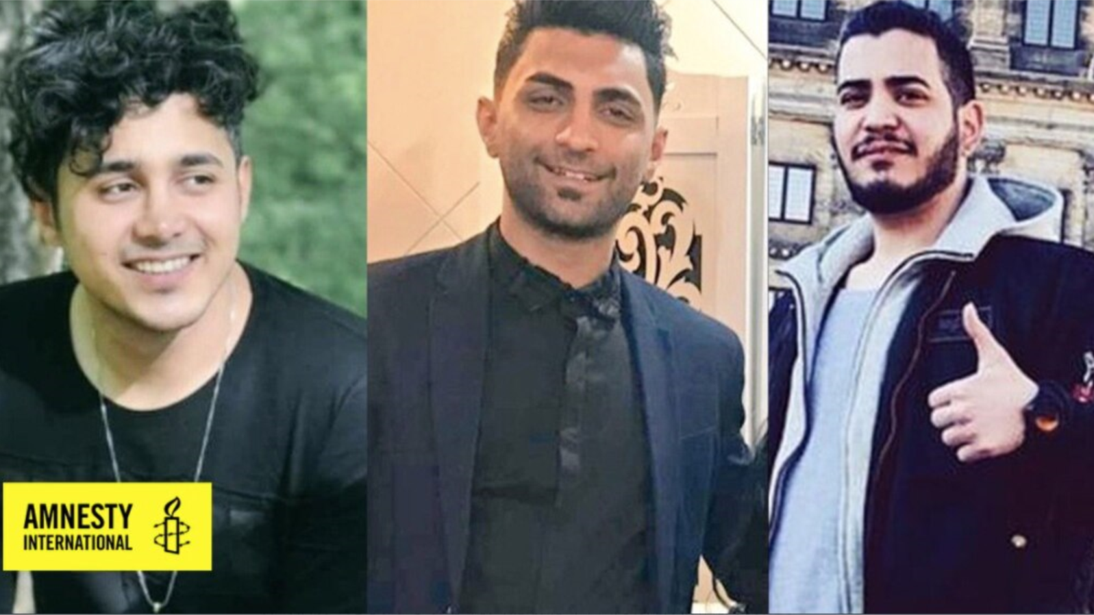 Undated photos of three Iranian men sentenced to death for participation in Iran's November 2019 antigovernment protests. From left to right: Saeid Tamjidi, Mohammad Rajabi and Amir Hossein Moradi. (Courtesy: Amnesty International)