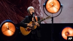 Inductee Joan Baez performs at the 2017 Rock & Roll Hall of Fame induction ceremony at the Barclays Center, April 7, 2017, in New York.