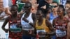 Ugandan marathon runner Rebecca Cheptegei, third from left, competes in the women's final during the World Athletics Championships in Budapest, Hungary, on Aug. 26, 2023. Cheptegei died on Sept. 5, 2024, from burns after being set on fire by her male partner.