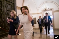 House Speaker Nancy Pelosi, D-Calif., arrives at the Capitol in Washington, Sept. 26, 2019, just as acting Director of National Intelligence Joseph Maguire was set to speak about a secret whistleblower complaint involving President Donald Trump.