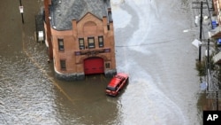 Vista de las inundaciones causadas por el huracán Sandy en Hoboken, Nueva Jersey.