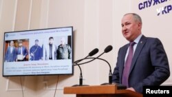 Ukrainian Security Service (SBU) chief Vasyl Hrytsak attends a news conference dedicated to the alleged detention of members of a sabotage-reconnaissance group, who according to SBU were sent by Russian intelligence agencies, in Kyiv, Ukraine, April 17, 2019.