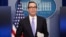 Treasury Secretary Steven Mnuchin speaks to the media during the daily briefing in the Brady Press Briefing Room of the White House in Washington, Feb. 14, 2017.