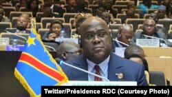 Président Félix Tshisekedi azali kosala lisikuli na ye na 33e Sommet ya Union africaine na Addis Abeba, Ethiopie, 10 février 2020. (Twitter/Présidence RDC)