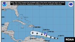 NOAA map of tropical storm's expected trajectory, July 24, 2020. 