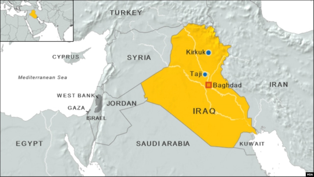 Locator map of towns Taji and Kirkuk, Iraq