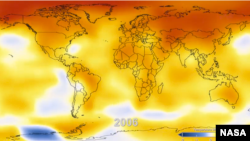 NASA releases a video showing Earth's surface temperatures since 1880.