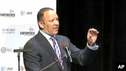 National Urban League President Marc Morial addresses a town hall meeting in Washington, where his organization released its annual report on the State of Black America, April 1, 2011