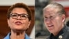 FILE - Los Angeles, California, Mayor Karen Bass, left, on Aug. 17, 2023, and Los Angeles City Fire Chief Kristin Crowley on June 14, 2024. Bass fired Crowley on Feb. 21, 2025, blaming her for leadership failures in the handling of deadly blazes in California in January.