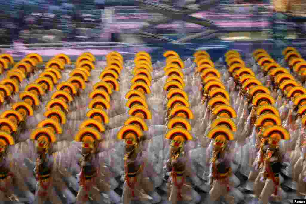 Indian soldiers march during the Republic Day parade in New Delhi.