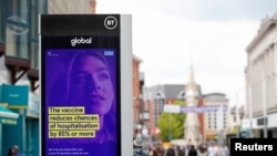 FILE - An advert is seen amid the spread of the coronavirus disease (COVID-19), in Leicester, Britain, May 27, 2021. 