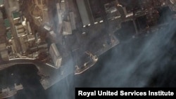 A satellite photo shows the U.K.-owned Lucky Star loading coal in Nampo, North Korea in January 2019. (Photo courtesy of Royal United Services Institute)