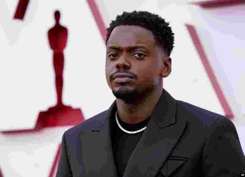 Daniel Kaluuya arrives at the Oscars on Sunday, April 25, 2021, at Union Station in Los Angeles. (AP Photo/Chris Pizzello, Pool)