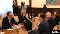 Sastanak predsednika Srbije Aleksandara Vučića i američkog podsekretara Davida Halea, kome je prisustvovao i ambasador SAD u Srbiji Kyle Scott, Beograd 7. mart 2019. (Foto: Twitter nalog Ambasade SAD u Srbiji)