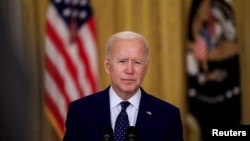 U.S. President Joe Biden delivers remarks on Russia in the East Room at the White House in Washington, April 15, 2021. 