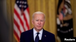 U.S. President Joe Biden delivers remarks on Russia in the East Room at the White House in Washington, April 15, 2021. 