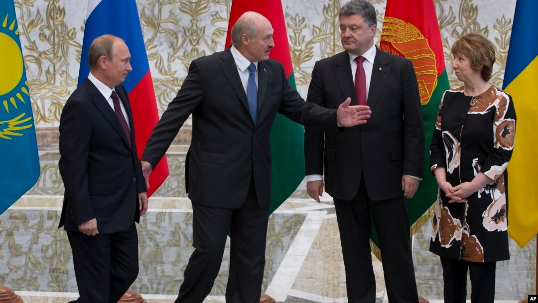 Владимир Путин, Александр Лукашенко, Петр Порошенко и Кэтрин Эштон. Минск, Беларусь. 26 августа 2014 г.