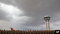 FILE - Turkish soldiers participate in a ceremony at the airport in Sanliurfa southeastern Turkey, Oct. 20, 2019.