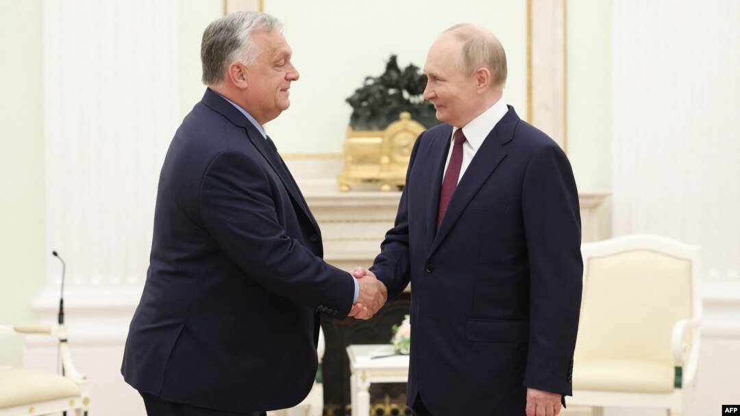Thủ tướng Hungary Viktor Orban gặp Tổng thống Nga Vladimir Putin tại Điện Kremlin ở Moscow vào ngày 5/7/2024.