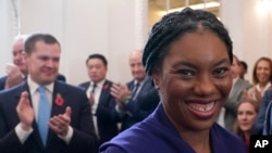 Kemi Badenoch smiles after being elected as the new leader of the U.K.'s opposition Conservative Party in London on Nov. 2, 2024.