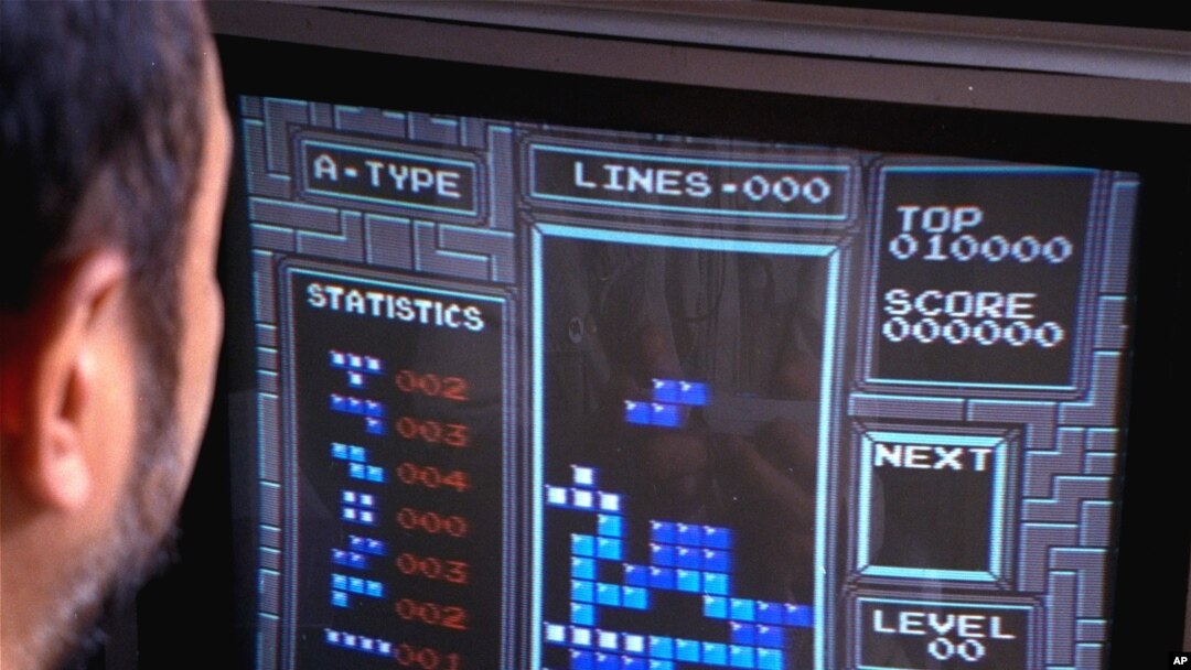 FILE - In this June 1990, photo, Tetris, an addictive brain-teasing video game, is shown as played on the Nintendo Entertainment System in New York.