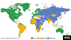 Freedom of The Press က ထုတ်ပြန်တဲ့ သတင်းမီဒီယာလွတ်လပ်ခွင့်ဆိုင်ရာ မြေပုံ။ (မေ၁၊ ၂၀၁၄)
