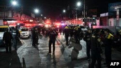 Police remain at the entrance of Tacubaya metro station, where two trains collided causing the death of a passenger, in Mexico City, March 11, 2020. 