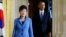 U.S. President Barack Obama and South Korea's President Park Geun-hye arrive for a joint news conference in the East Room of the White House in Washington, May 7, 2013. 