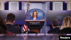 La portavoz de la Casa Blanca, Jen Psaki, durante una rueda de prensa, el 2 de febrero de 2021.