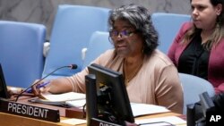 (FILE) Ambassador Linda Thomas-Greenfield speaks as she chairs a meeting of UN Security Council to discuss the situation in the DPRK.