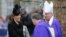Sophie The Countess of Wessex is greeted by the Dean of Leicester Dean David Monteith, middle, and the Bishop of Leicester Tim Stevens, right, on arrival at Leicester Cathedral to attend a service for the re-reinterment of the mortal remains of Richard II