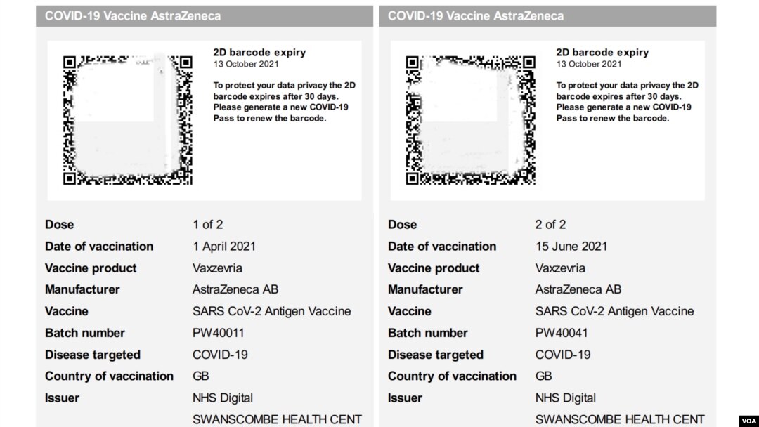 Chứng nhận đã chích vaccine. (Hình: Nguyễn Hùng)
