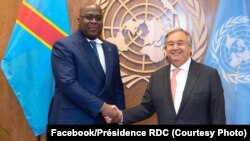 Président Félix Tshisekedi ayambi kalaka mokonzi ya ONU Antonio Guterres na Kinshasa, 24 septembre 2019. (Facebook/Présidence RDC)