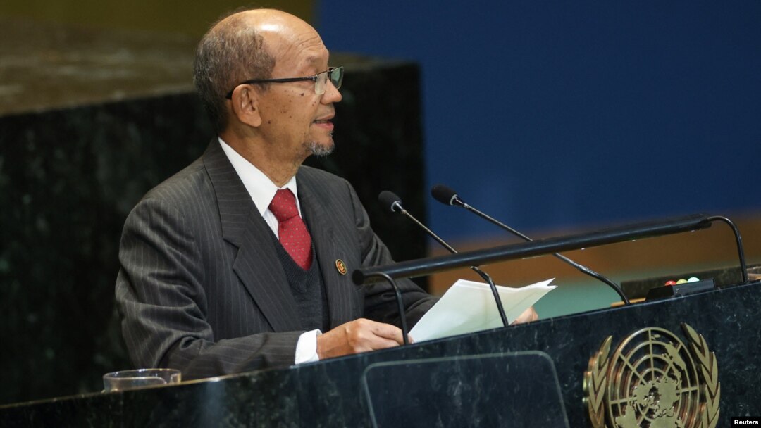 Lesley Voltaire, Konseye Prezidan Konsey Prezidansyel Tranzisyon Ayiti, fe yon diskou pandan "Rankont o Some pou Lavni an" nan kad Asanble Jeneral LONU nan Nouyok, 23 Sept. 2024. 