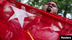 FILE PHOTO: Protest marking the third anniversary of Myanmar’s 2021 military coup outside of the United Nations office in Bangkok