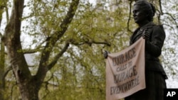 The statue of women's rights campaigner Millicent Fawcett in Parliament Square, London, April 24, 2018. 