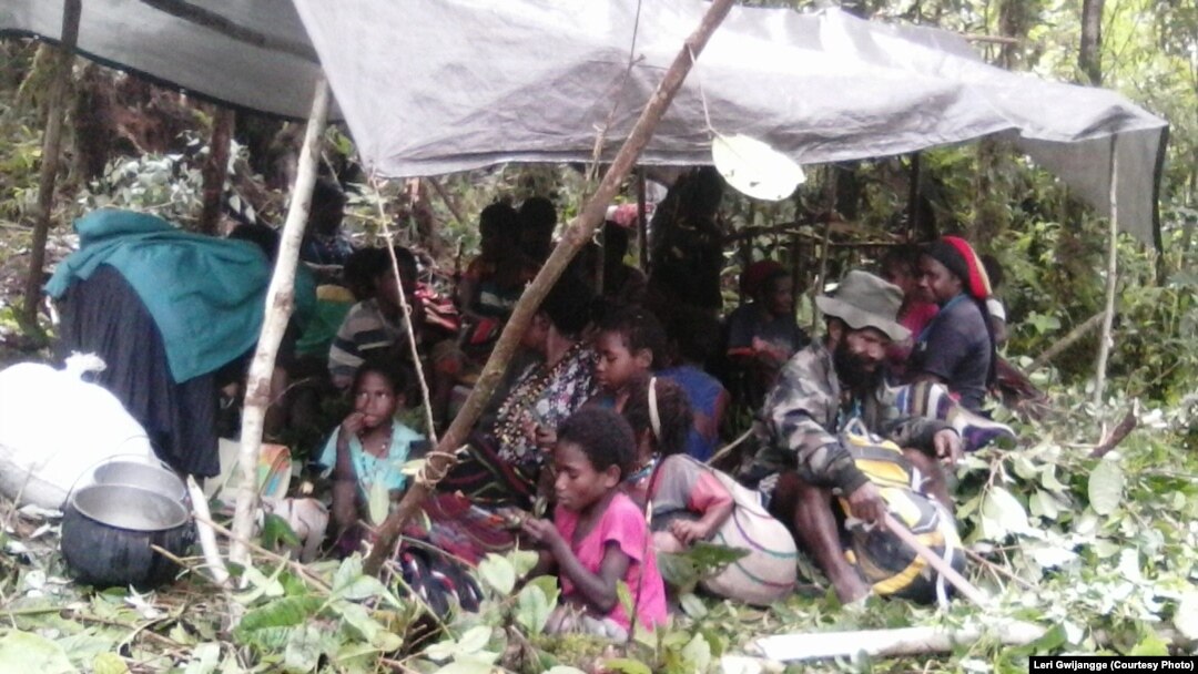 Masyarakat Nduga bersembunyi di hutan selama TNI-Polri melakukan pengejaran kelompok Egianus Kogoya, di Mapenduma, Kabupaten Nduga, Provinsi Papua, Desember 2018. (Courtesy Photo: Leri Gwijangge)