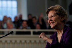 FILE - Democratic 2020 U.S. presidential candidate and U.S. Senator Elizabeth Warren delivers a speech, on the one year anniversary of announcing her campaign, at Old South Meeting House in Boston, Massachusetts, Dec. 31, 2019.
